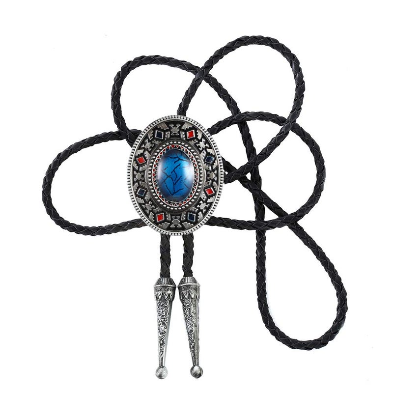 KDG Nature Agate Triangle Shape Western Cowboy Celtic Black Stone Bolo Tie Necktie For Men - Image 1