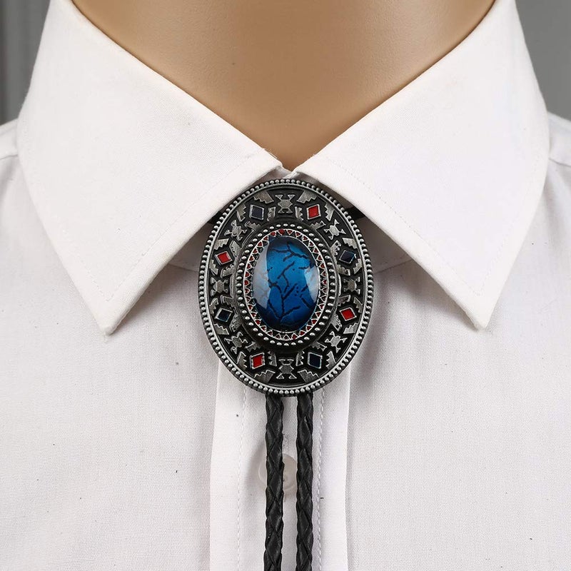 KDG Nature Agate Triangle Shape Western Cowboy Celtic Black Stone Bolo Tie Necktie For Men - Image 3