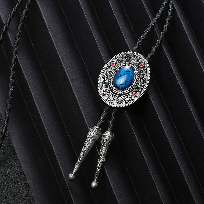 KDG Nature Agate Triangle Shape Western Cowboy Celtic Black Stone Bolo Tie Necktie For Men - Image 4
