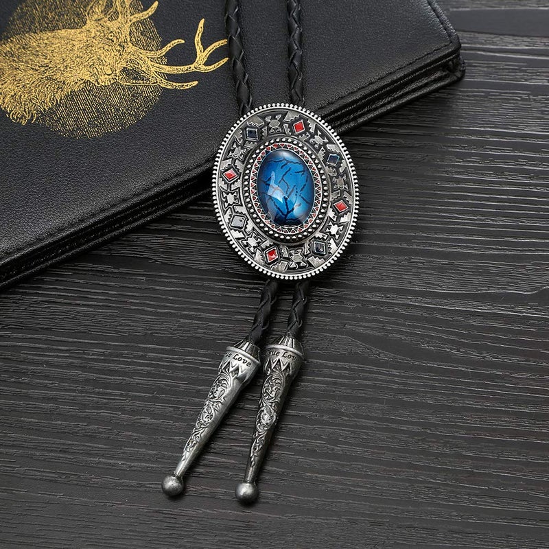 KDG Nature Agate Triangle Shape Western Cowboy Celtic Black Stone Bolo Tie Necktie For Men - Image 5