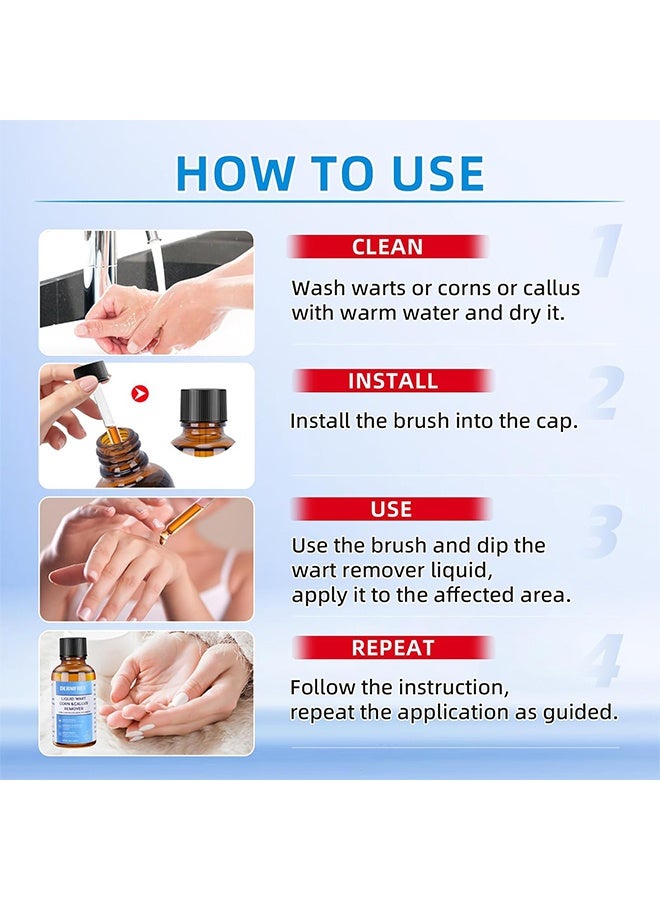 DERMFREE Liquid Wart Corn & Callus Remover 30ml, Fast Action Wart Remover Warts Removal Liquid with Salicylic Acid Remove Plantar Warts Common and Flat Wart Feet Corn Callus Treatment Liquid  - Image 3