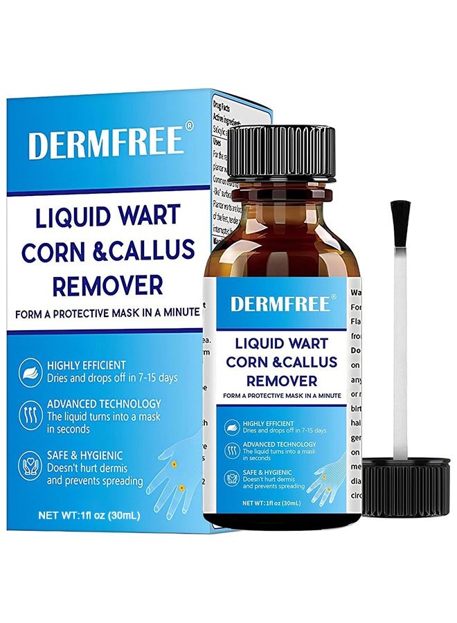 DERMFREE Liquid Wart Corn & Callus Remover 30ml, Fast Action Wart Remover Warts Removal Liquid with Salicylic Acid Remove Plantar Warts Common and Flat Wart Feet Corn Callus Treatment Liquid  - Image 1