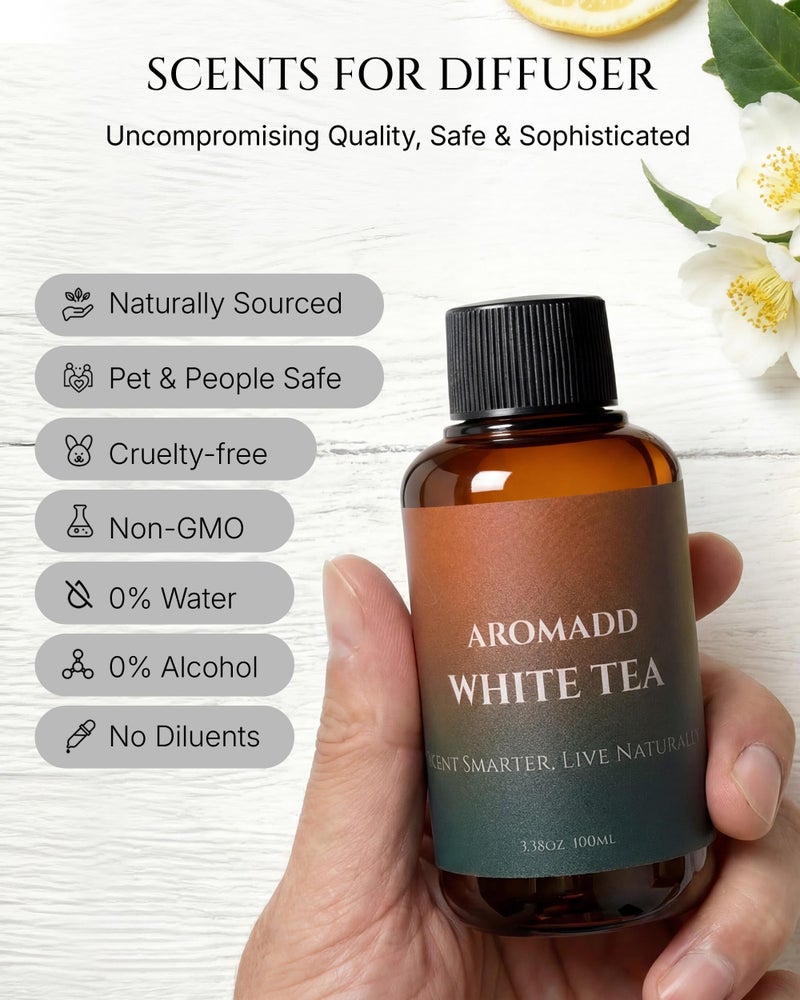 Aromadd Aromadd White Tea Diffuser Oil Inspired by Luxury Hotel Scent, Essential Oils for Waterless Diffuser, White Tea & Bergamot, Long-Lasting & Natural Home Fragrance - 3.38 fl oz (100 mL) - Image 3