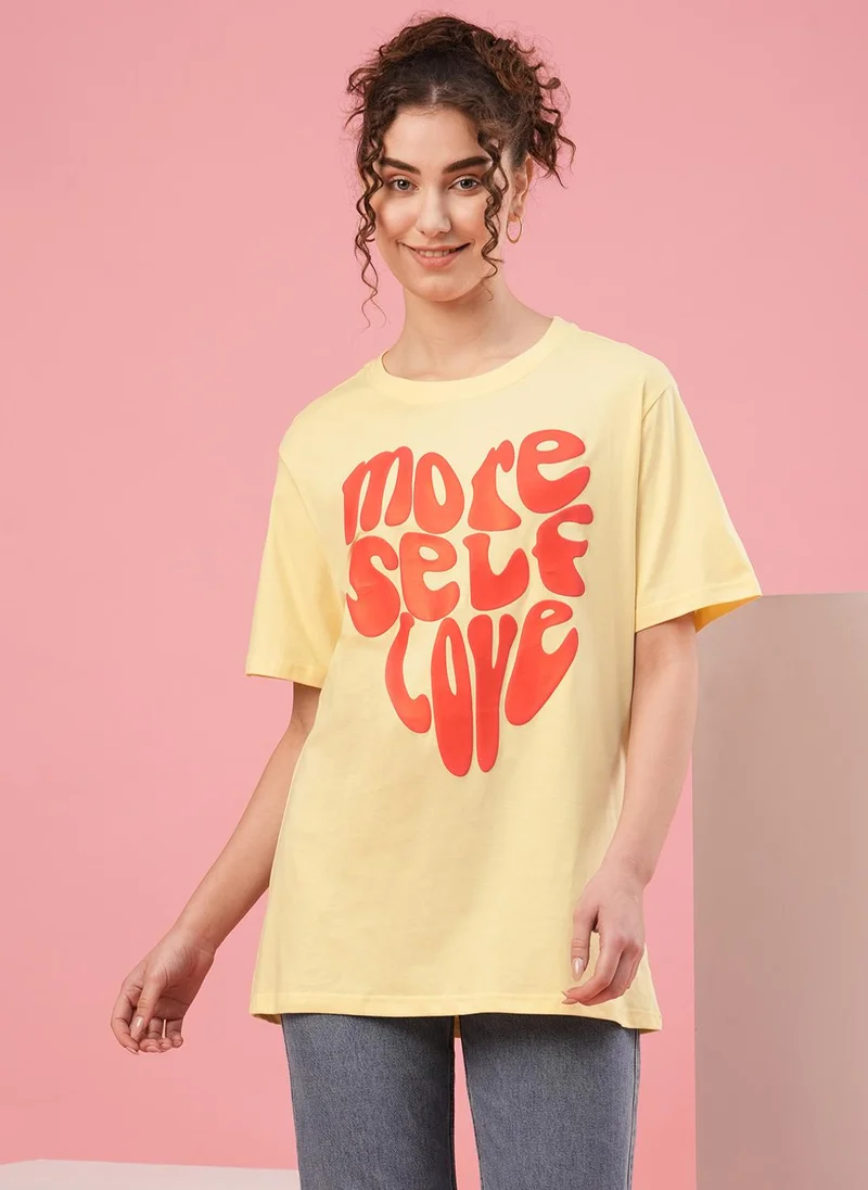 globus Globus Women Typography Printed Drop Shoulder Boxy Cotton T-Shirt