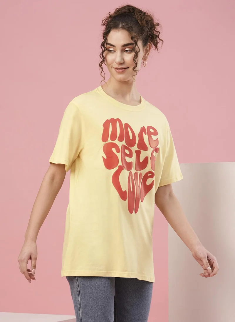 globus Globus Women Typography Printed Drop Shoulder Boxy Cotton T-Shirt