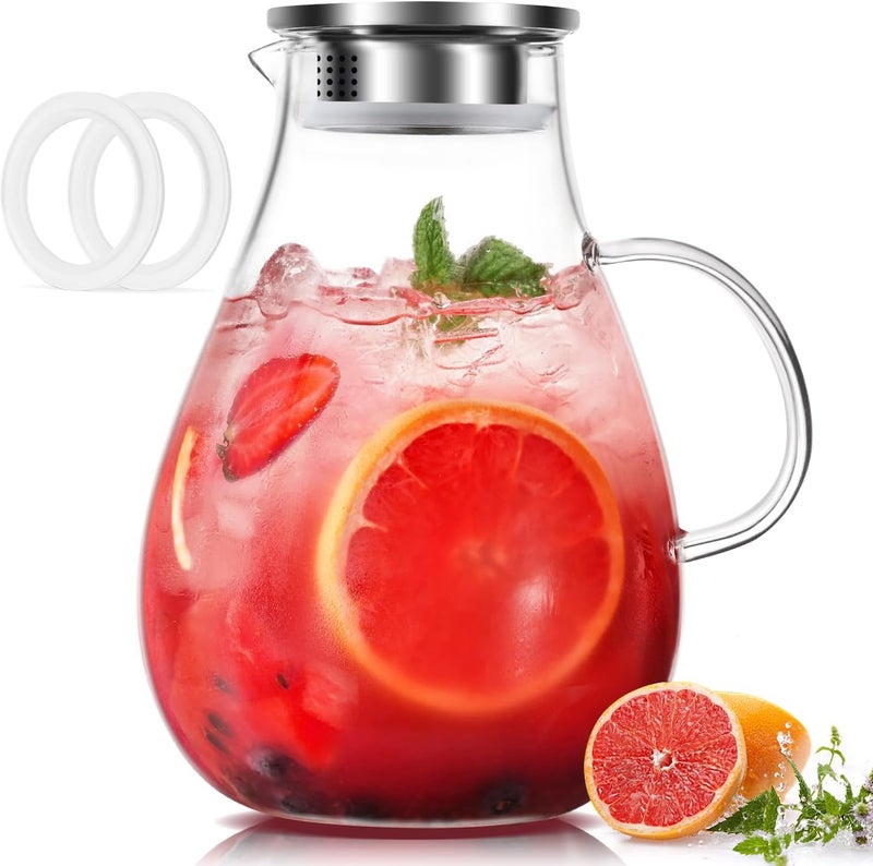 Femora Borosilicate Glass Jug 1.8L | BPA Free | Rust-Free Stainless Steel Lid | Heat & Thermal Shock Resistant | Ergonomic Handle | for Juice, Water, Cocktail, Beverage | Pack of 1 - Image 1