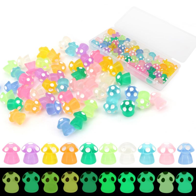 QUPIVA 50Pcs Luminous Mini Mushrooms, Small Fairy Garden Mushrooms, Tiny Mushrooms Figurines for DIY Craft Micro Landscaping Decoration - Image 1