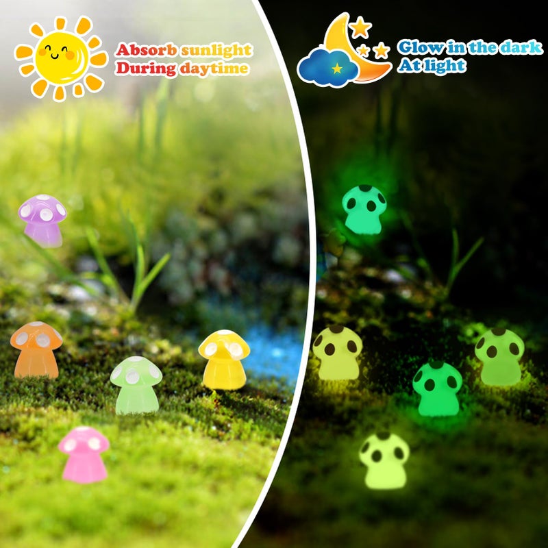 QUPIVA 50Pcs Luminous Mini Mushrooms, Small Fairy Garden Mushrooms, Tiny Mushrooms Figurines for DIY Craft Micro Landscaping Decoration - Image 2