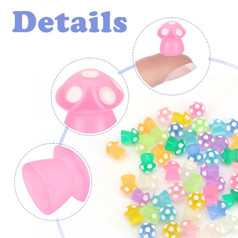 QUPIVA 50Pcs Luminous Mini Mushrooms, Small Fairy Garden Mushrooms, Tiny Mushrooms Figurines for DIY Craft Micro Landscaping Decoration - Image 4