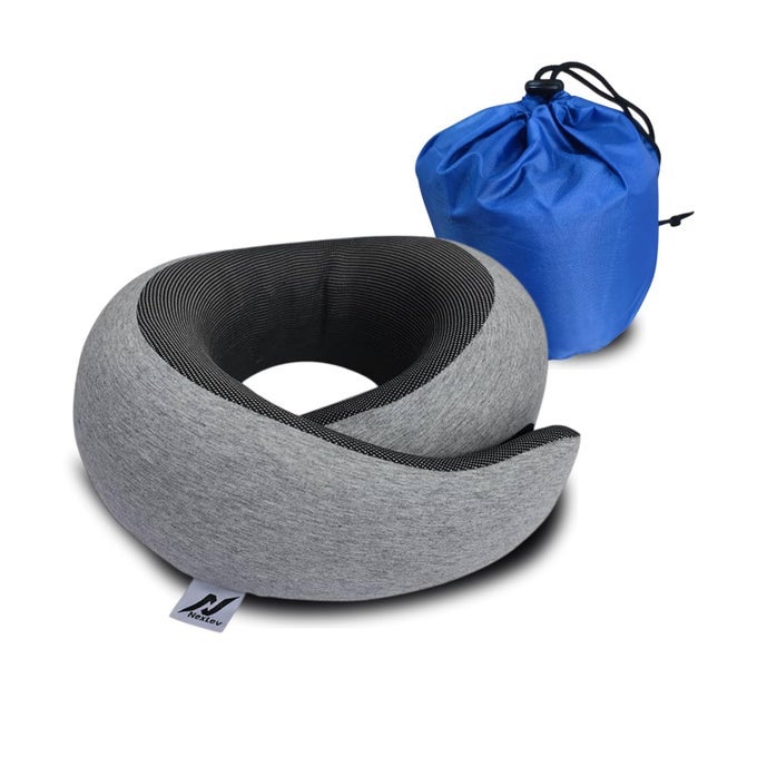 TRAVEL PILLOW DONUT STYLE 100 PURE MEMORY FOAM COMFORTABLE BREATHABLE COVER MACHINE WASHABLE CARRY POUCH FOR STORAGE 360DEGREE SUPPORT AND CURVE DESIGN AIRPLANE CAR HOME USE NP07