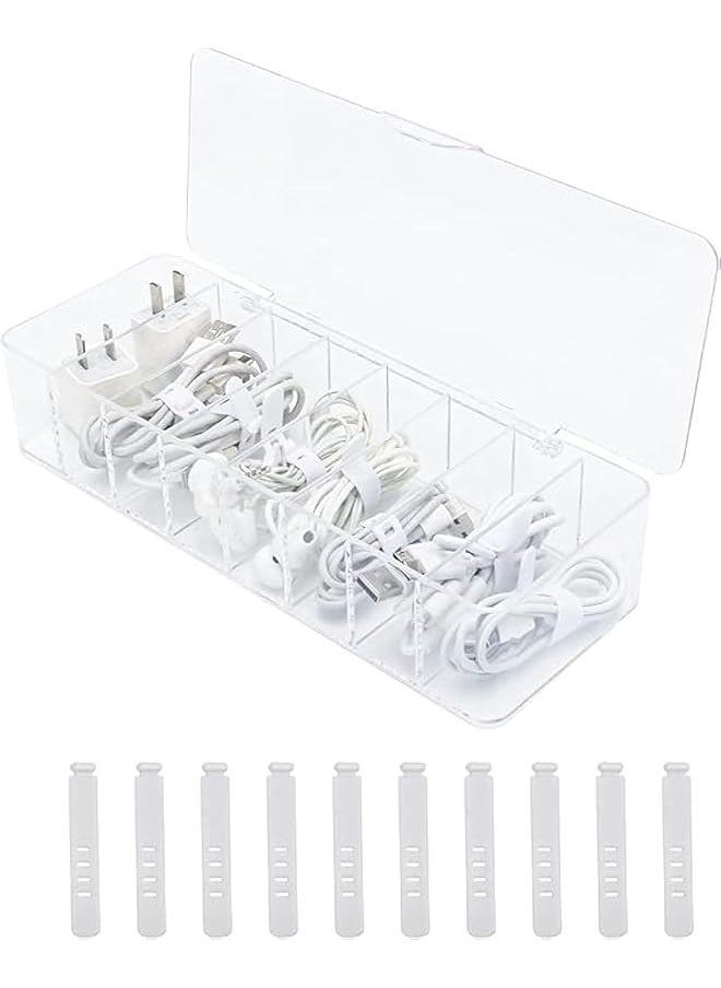 Plastic Transparent Cable Management Box With 10 Wire Ties With 8 Compartments Electronics Organizer For Office Stationery Supplies Home Use Cable Management Tidy Desk Accessories Storage - pzsku/Z5588275C156D08859EDAZ/45/_/1740917289/4ce46007-3030-4aa1-b362-3acd7d389f38