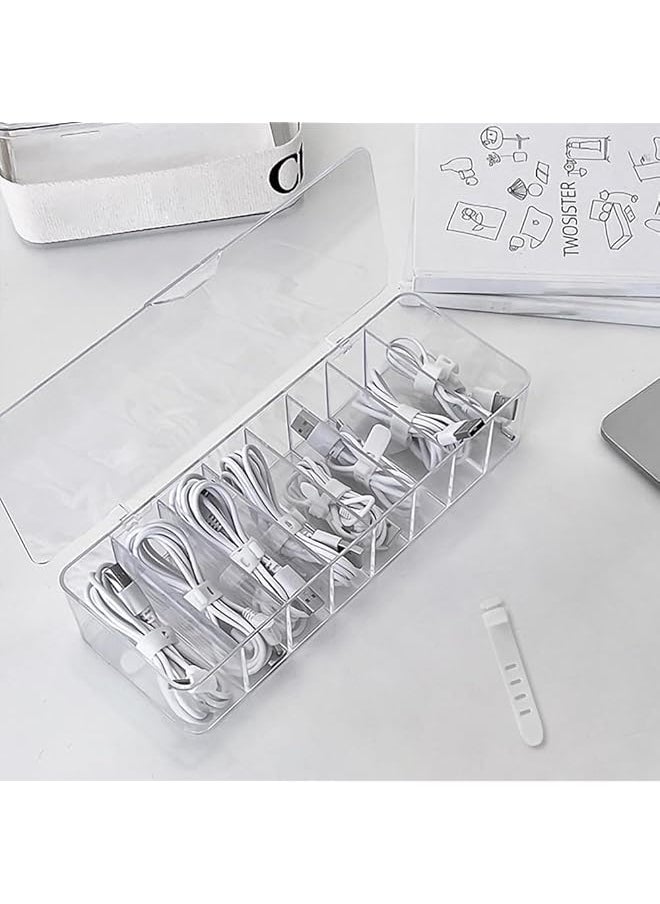 Plastic Transparent Cable Management Box With 10 Wire Ties With 8 Compartments Electronics Organizer For Office Stationery Supplies Home Use Cable Management Tidy Desk Accessories Storage - pzsku/Z5588275C156D08859EDAZ/45/_/1740917290/88c8abba-b361-4797-b923-0c9a1e95884e