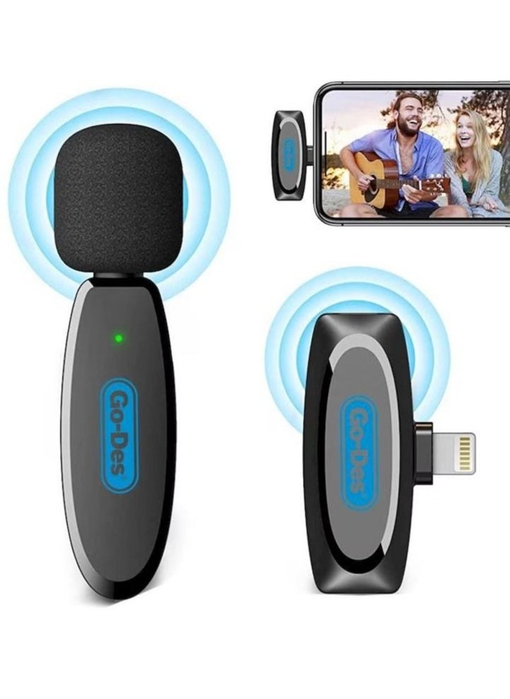 GO-DES Professional Portable Wireless Digital Microphone Outdoor Mini Noise Cancelling Lapel Mic For iPhone Black  - Image 1