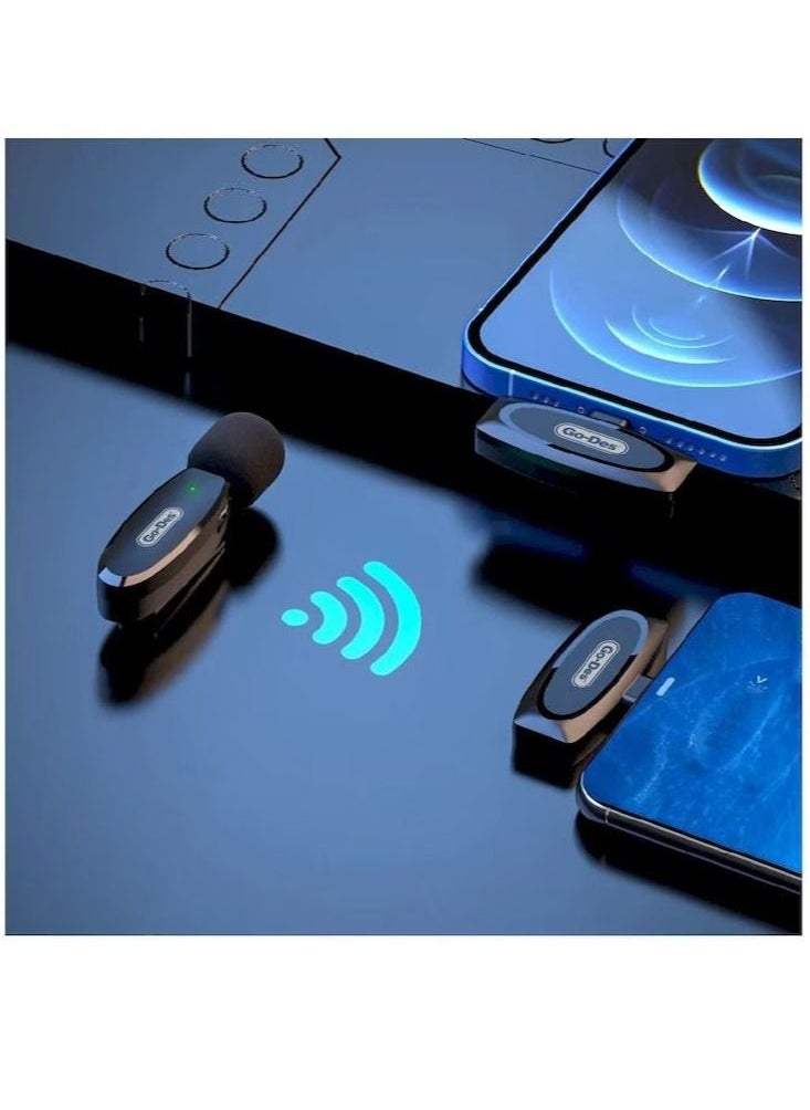 GO-DES Professional Portable Wireless Digital Microphone Outdoor Mini Noise Cancelling Lapel Mic For iPhone Black  - Image 3