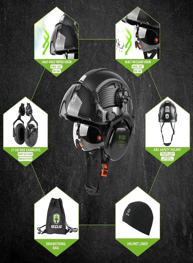 GREEN DEVIL خوذة أمان صلبة من جرين ديفل مزودة بواقٍ للوجه وواقيات للأذنين، للرجال والنساء، مزودة بفتحات تهوية، معتمدة من معهد المعايير الوطني الأمريكي Z89.1، مناسبة للاستخدام في الإنشاءات الصناعية والغابات. - Image 4