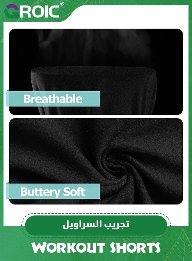 GROIC 2 Pack Workout Shorts for Women, Tummy Control Biker Shorts with Deep Pockets & High Waist for Yoga Gym Cycling Running, High Waist Yoga Shorts Fitness Athletic Workout Gym Shorts, M - Image 4