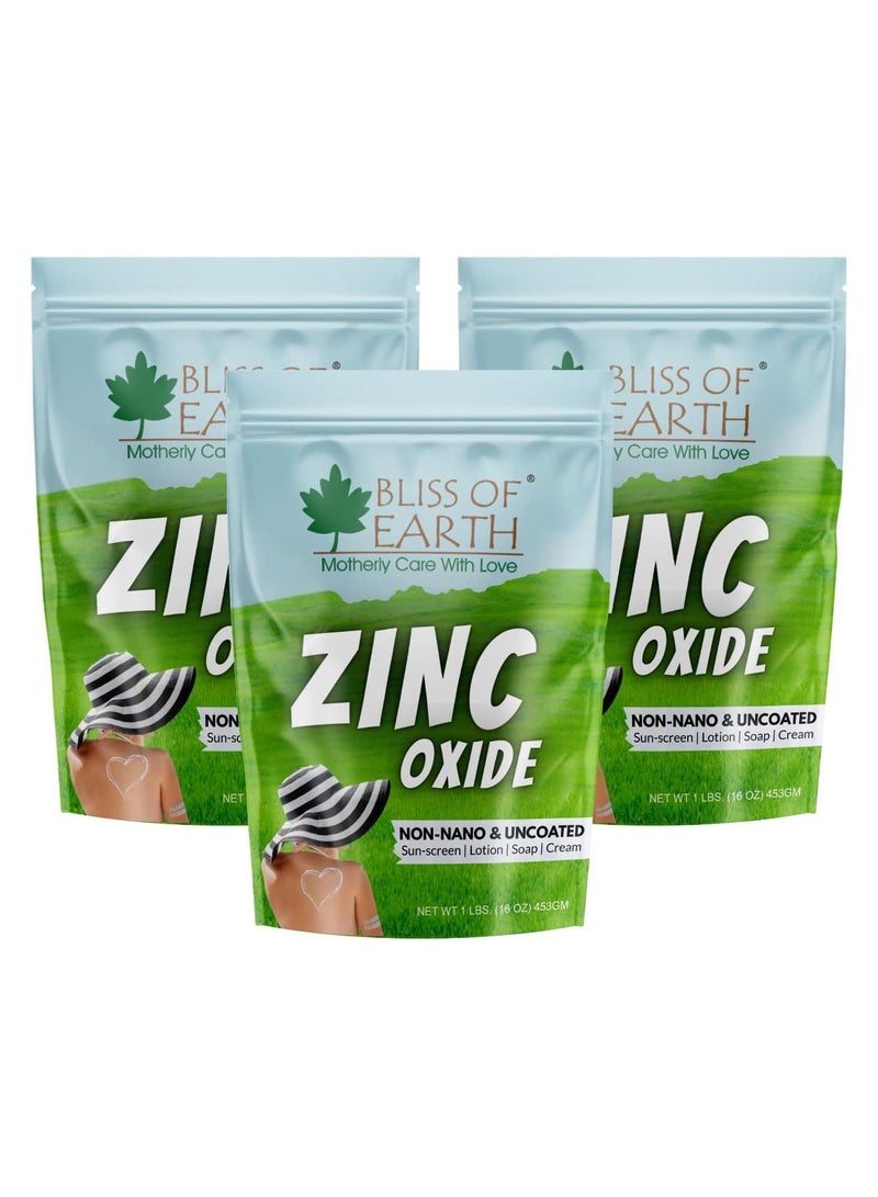 Bliss of Earth 16oz Zinc Oxide Powder Non-Nano & Uncoated for Skin, Face, Cosmetic & DIY Product 453Gm Pack of 3 - Image 1