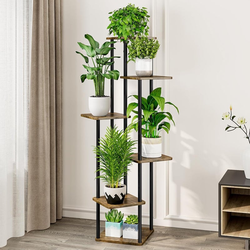 AZERPIAN Plant Stand with 6 Tiers, Metal Flower Shelf for Multiple Plants, Tall Corner Flower Holder for Terrace, Garden, Living Room, Balcony, Bedroom, Black - Image 1