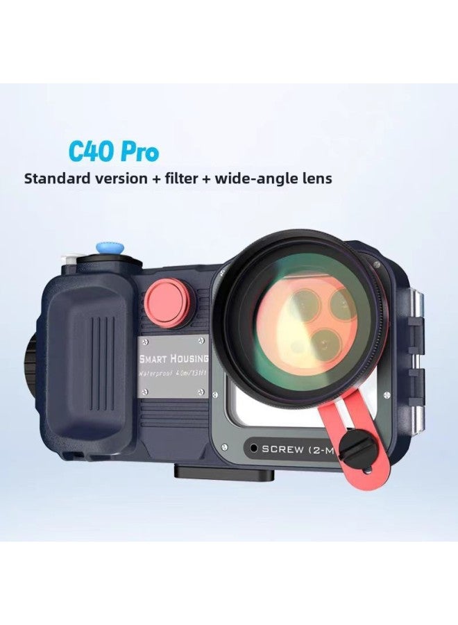 Diving Special Mobile Phone Waterproof Shell HD Photo Video Swimming Snorkeling Artifact Apple Huawei Xiaomi Universal Shell-Color:C40pro Standard Configuration + Wide-angle Lens + Red Lens  - Image 1