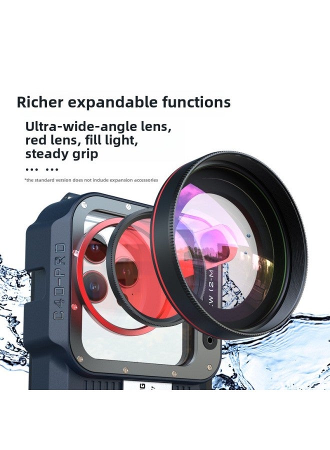 Diving Special Mobile Phone Waterproof Shell HD Photo Video Swimming Snorkeling Artifact Apple Huawei Xiaomi Universal Shell-Color:C40pro Standard Configuration + Wide-angle Lens + Red Lens  - Image 4