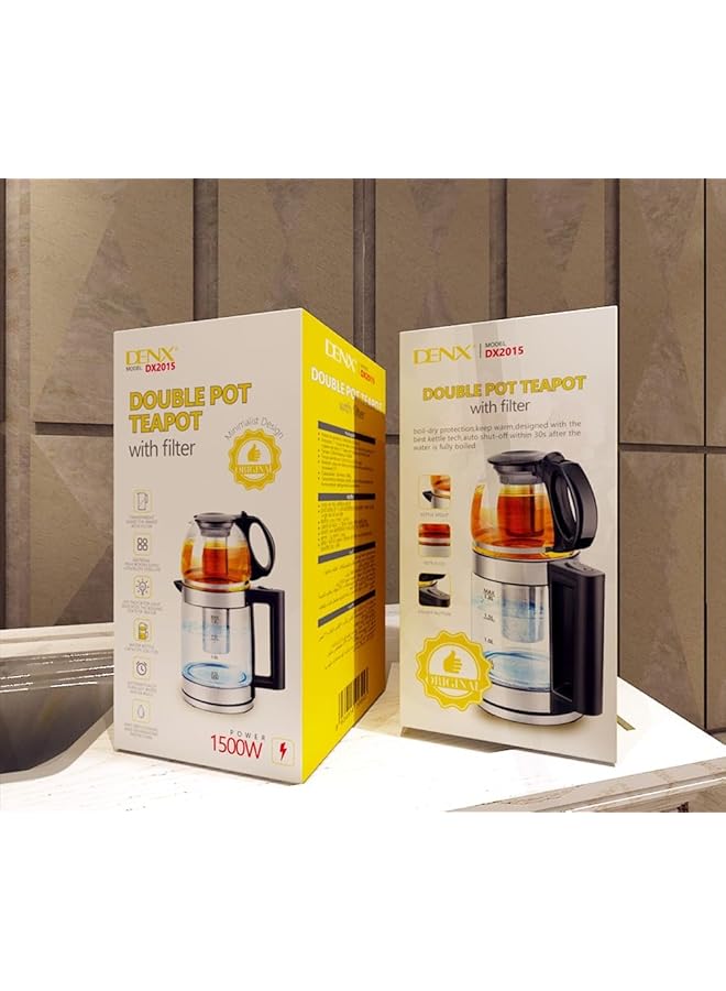 Denx 1500W Double Pot Electric Kettle With Removable Tea Filter Capacity 1.8L Kettle And 1.0L Tea Pot High Speed Boiler Tea Maker Multifunctional Hot Water Dispenser Turbo Boiling Kettle Dx2015 - Image 3