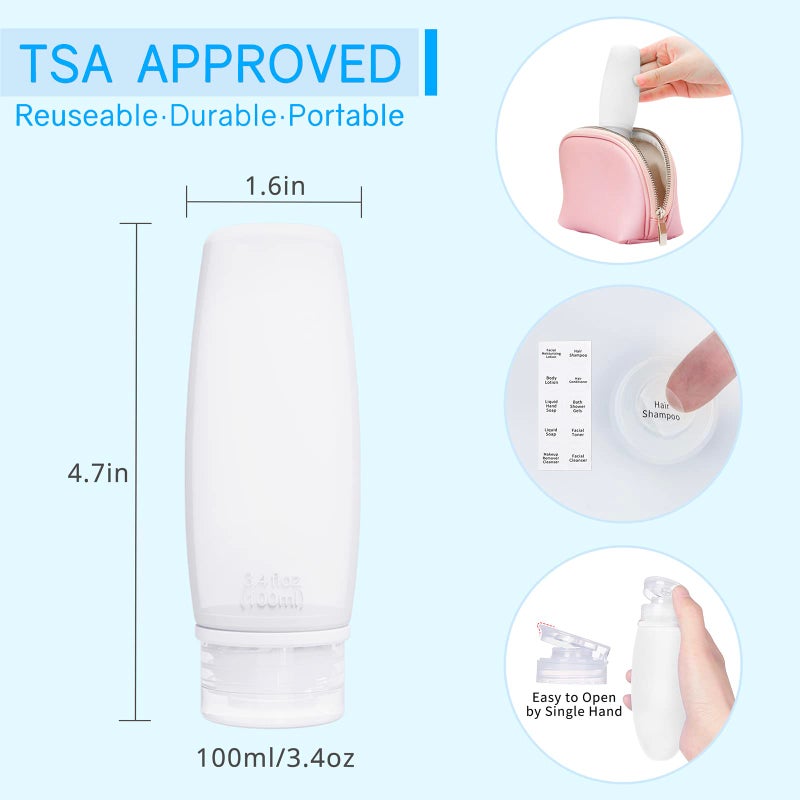 Craftend Silicone Travel Bottles for Toiletries TSA Approved Travel Size Containers Set 4 Pack Portable Leak Proof Refillable Cosmetic Squeeze Bottles Shampoo Hair Conditioner Body Lotion Bath Shower Gel - Image 5