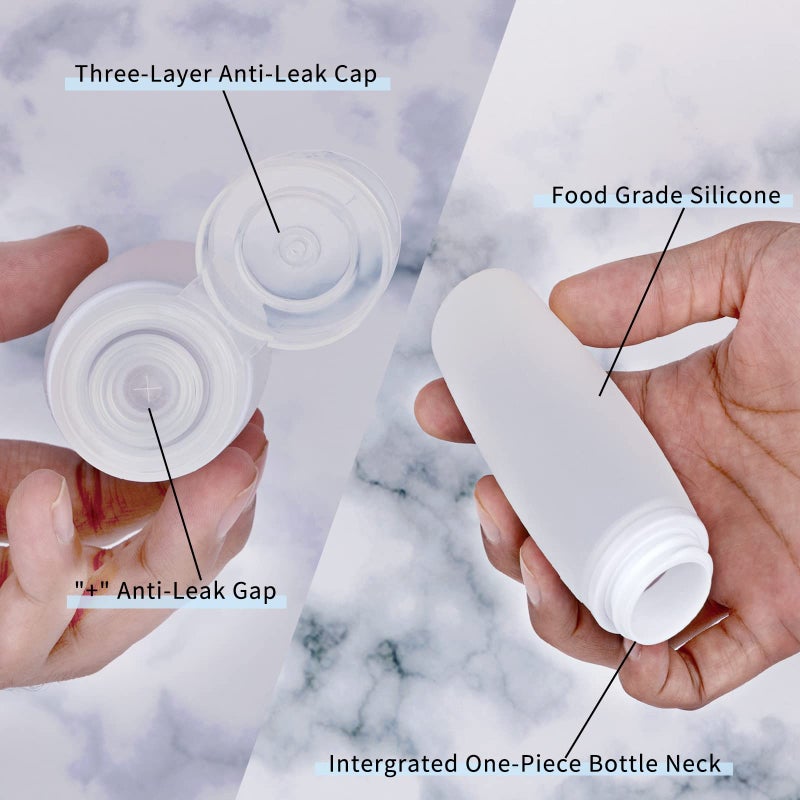 Craftend Silicone Travel Bottles for Toiletries TSA Approved Travel Size Containers Set 4 Pack Portable Leak Proof Refillable Cosmetic Squeeze Bottles Shampoo Hair Conditioner Body Lotion Bath Shower Gel - Image 3