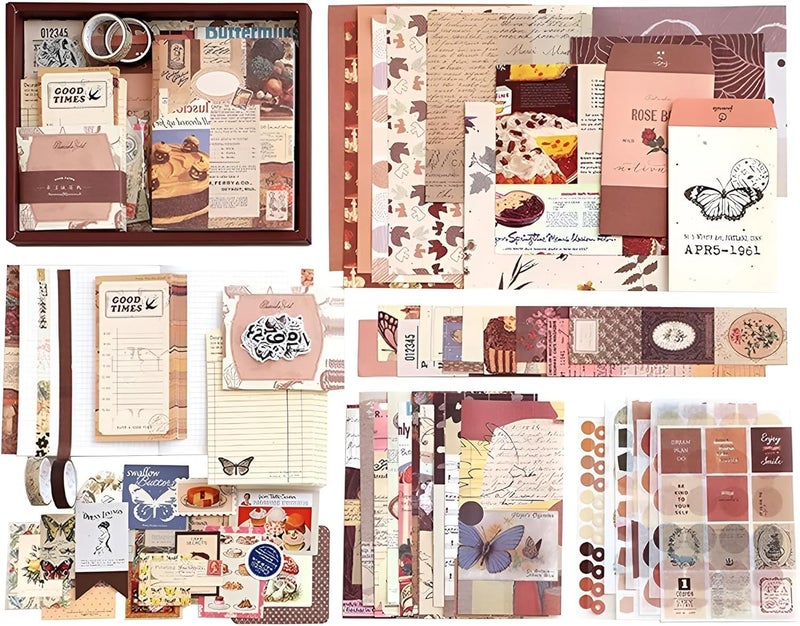 BONDWET BONDWET 346pcs Journal Supplies Kit Vintage Scrapbook Stickers Pack Art Journal Kit Bullet Junk Journal Planners DIY Decoration Paper Stickers Craft Kits Notebook Album Aesthetic Tape Vintage  - Image 1