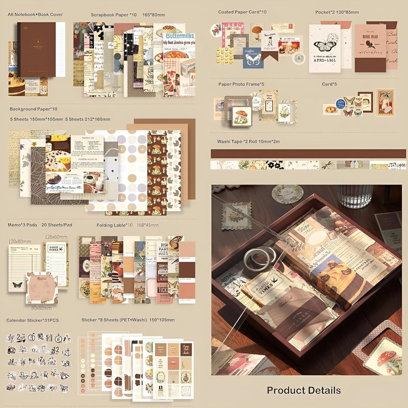 BONDWET BONDWET 346pcs Journal Supplies Kit Vintage Scrapbook Stickers Pack Art Journal Kit Bullet Junk Journal Planners DIY Decoration Paper Stickers Craft Kits Notebook Album Aesthetic Tape Vintage  - Image 2