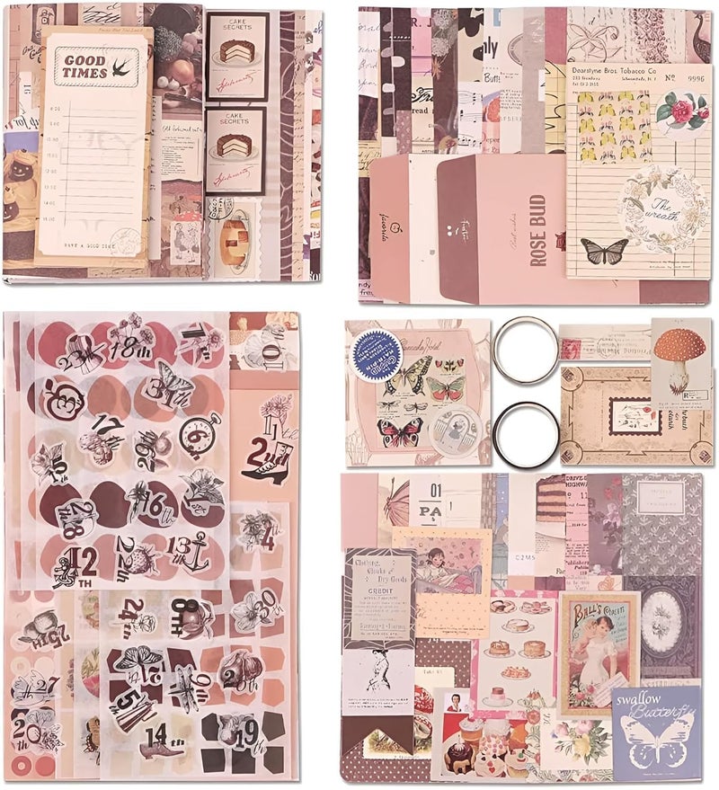 BONDWET BONDWET 346pcs Journal Supplies Kit Vintage Scrapbook Stickers Pack Art Journal Kit Bullet Junk Journal Planners DIY Decoration Paper Stickers Craft Kits Notebook Album Aesthetic Tape Vintage  - Image 5