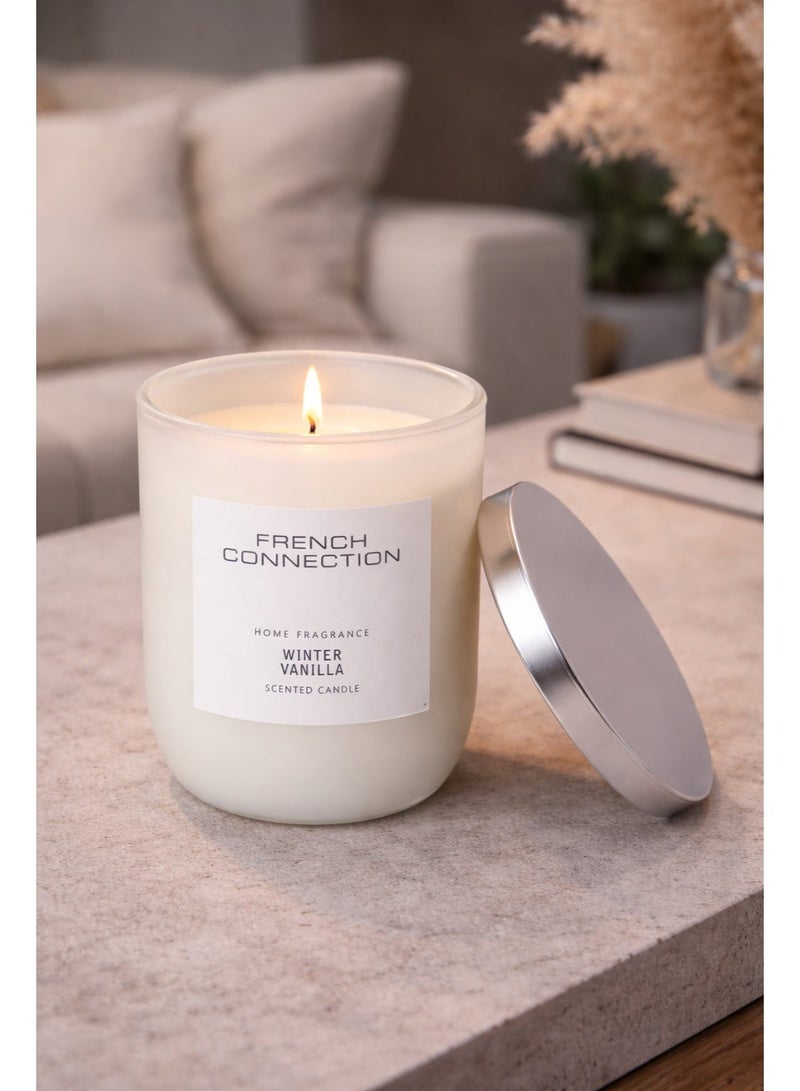 French Connection Jar Candle Scented Winter Vanilla - 158G, 1-wick | Burn Time - 30hrs | Black & White Collection| Perfect for Gifting, Home Décor, Parties & Room Perfuming | Ideal for Living room and Office Décor - Image 1