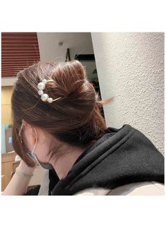 Yheakne Pearl Hair Slide Brass Hair Holder Clip Pin Vintage Hair Slide Clips 2 Prong Hair Stick Metal Hair Fork Bun Holder Hair Clip Accessories For Women And Girls (Gold)  - Image 1