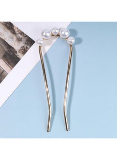 Yheakne Pearl Hair Slide Brass Hair Holder Clip Pin Vintage Hair Slide Clips 2 Prong Hair Stick Metal Hair Fork Bun Holder Hair Clip Accessories For Women And Girls (Gold)  - Image 3