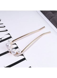 Yheakne Pearl Hair Slide Brass Hair Holder Clip Pin Vintage Hair Slide Clips 2 Prong Hair Stick Metal Hair Fork Bun Holder Hair Clip Accessories For Women And Girls (Gold)  - Image 4
