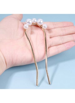 Yheakne Pearl Hair Slide Brass Hair Holder Clip Pin Vintage Hair Slide Clips 2 Prong Hair Stick Metal Hair Fork Bun Holder Hair Clip Accessories For Women And Girls (Gold)  - Image 5