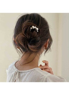 Yheakne Pearl Hair Slide Brass Hair Holder Clip Pin Vintage Hair Slide Clips 2 Prong Hair Stick Metal Hair Fork Bun Holder Hair Clip Accessories For Women And Girls (Gold)  - Image 2
