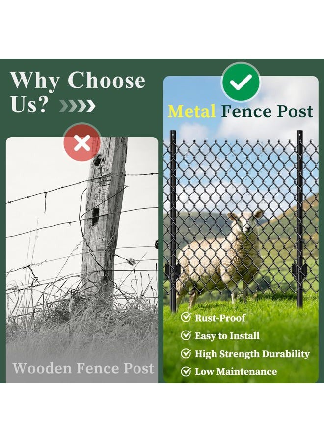 CLEASO 10 Pack Metal Fence Posts, 3ft Heavy Duty U-Post, Black Garden Stakes, No-Dig Post Anchors for Wire Fences, Temporary Fencing, Electric Fence, and Corner Support - Image 3