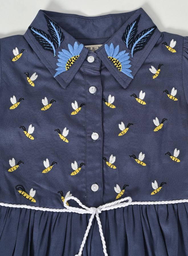 BELLA MODA Embroidered Puff Sleeve Knee-Length Dress - Image 4