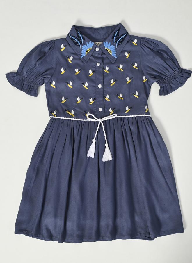 BELLA MODA Embroidered Puff Sleeve Knee-Length Dress - Image 2