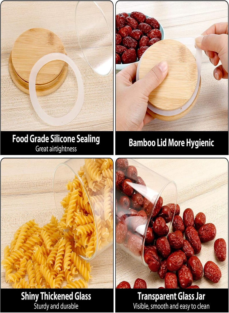 GGOOT Glass Jars Set 4Pcs, Spice Jars with Bamboo Airtight Lids Silicon Ring and Labels, Air Tight Kitchen Food Cereal Clear Canister Container for Kitchen Storage Grains Seeds Coffee Flour - Image 2