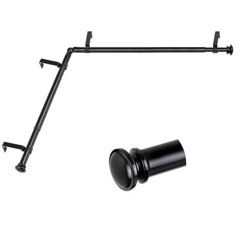 TONIAL Corner Window Curtain Rods, 32-86 Inch Center Rod, 20-82 Inch Side Rod 3/4 Inch Decorative Drapery Rods with Small Cap Finial, Black - Image 1