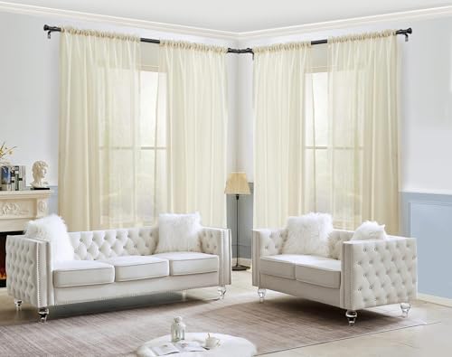 TONIAL Corner Window Curtain Rods, 32-86 Inch Center Rod, 20-82 Inch Side Rod 3/4 Inch Decorative Drapery Rods with Small Cap Finial, Black - Image 2