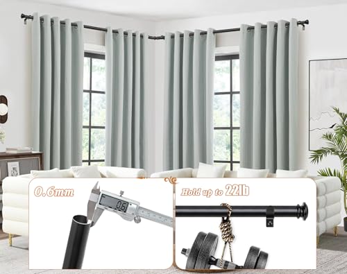 TONIAL Corner Window Curtain Rods, 32-86 Inch Center Rod, 20-82 Inch Side Rod 3/4 Inch Decorative Drapery Rods with Small Cap Finial, Black - Image 5
