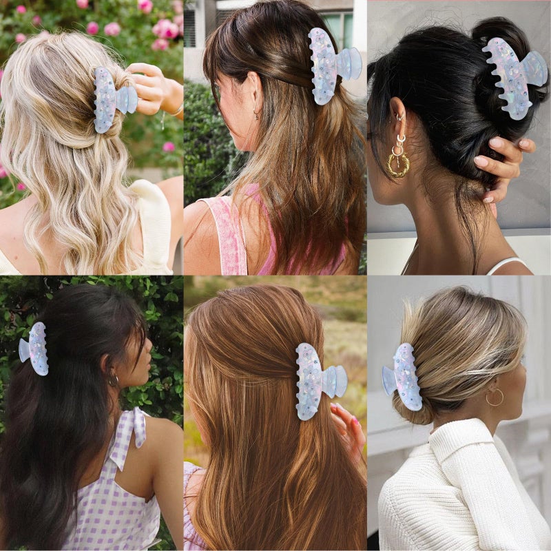 ANBALA 1Pcs Acrylic Hair Claw Clips with Flower Rhinestone Pattern, 3.4 Inch Cute Hair Clips Strong Hold and Non-Slip Flower Claw Clip for Women Girls (White) - Image 3