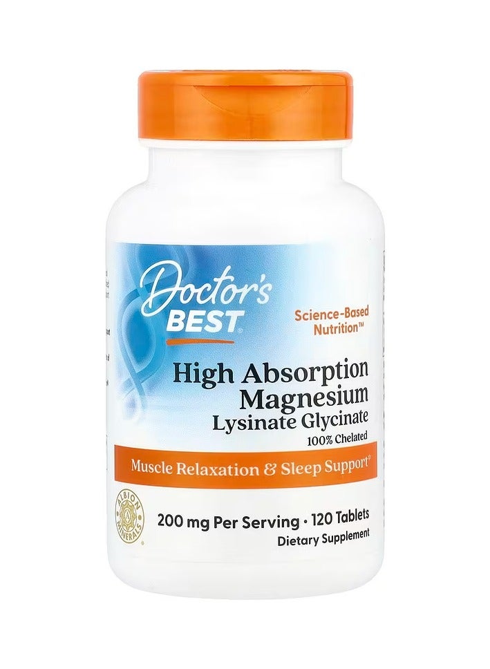 Doctor's BEST High Absorption 200mg Chelated Magnesium Dietary Supplement - 120 Tablets - Image 1
