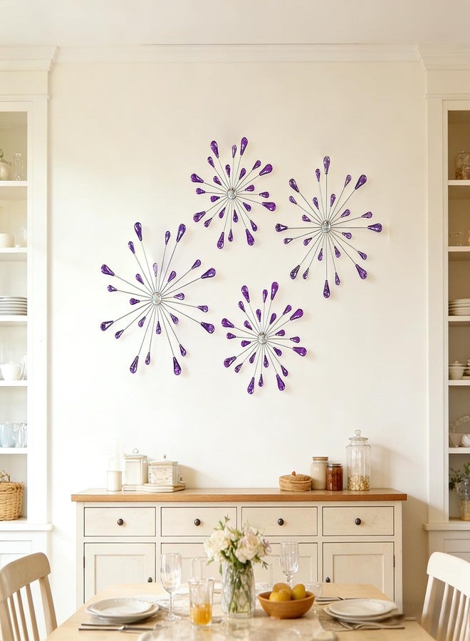 ZEXUIRU 4 Pcs Purple Starburst Wall Decor Metal Bling Wall Art Crystal Accents 3D Modern Decoration Glam Hanging Sculptures for Living Room Bedroom Office Teen Girl Room – Easy to Hang Home Decor Set - Image 2
