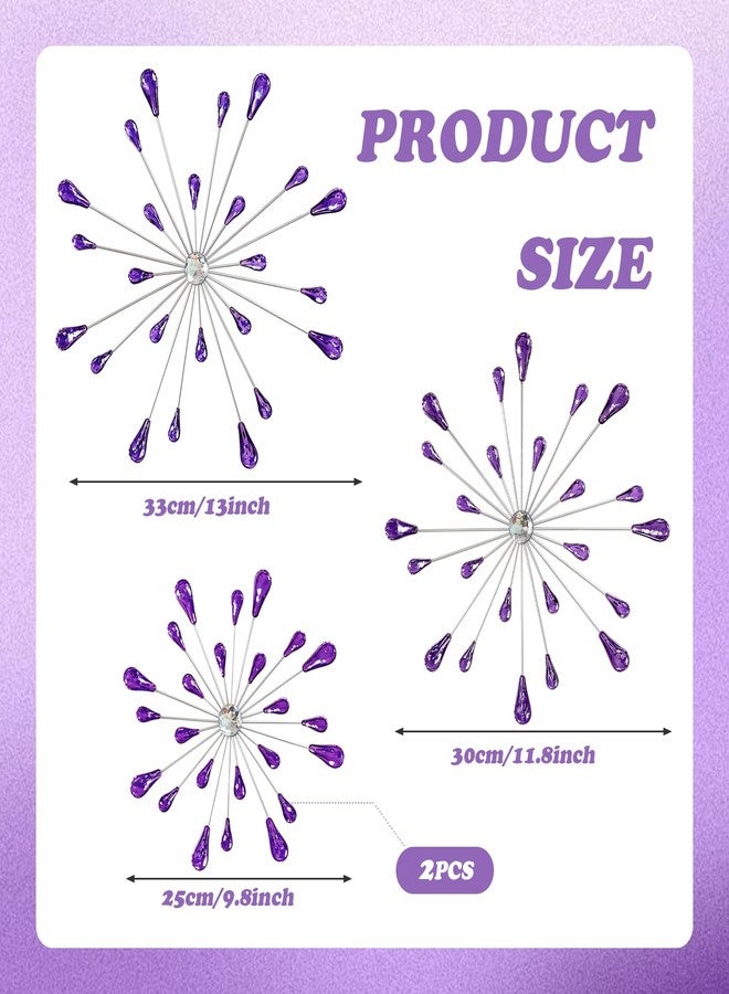 ZEXUIRU 4 Pcs Purple Starburst Wall Decor Metal Bling Wall Art Crystal Accents 3D Modern Decoration Glam Hanging Sculptures for Living Room Bedroom Office Teen Girl Room – Easy to Hang Home Decor Set - Image 3