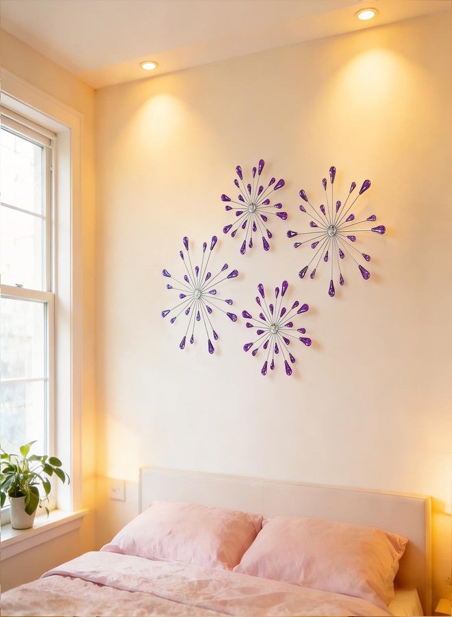 ZEXUIRU 4 Pcs Purple Starburst Wall Decor Metal Bling Wall Art Crystal Accents 3D Modern Decoration Glam Hanging Sculptures for Living Room Bedroom Office Teen Girl Room – Easy to Hang Home Decor Set - Image 5