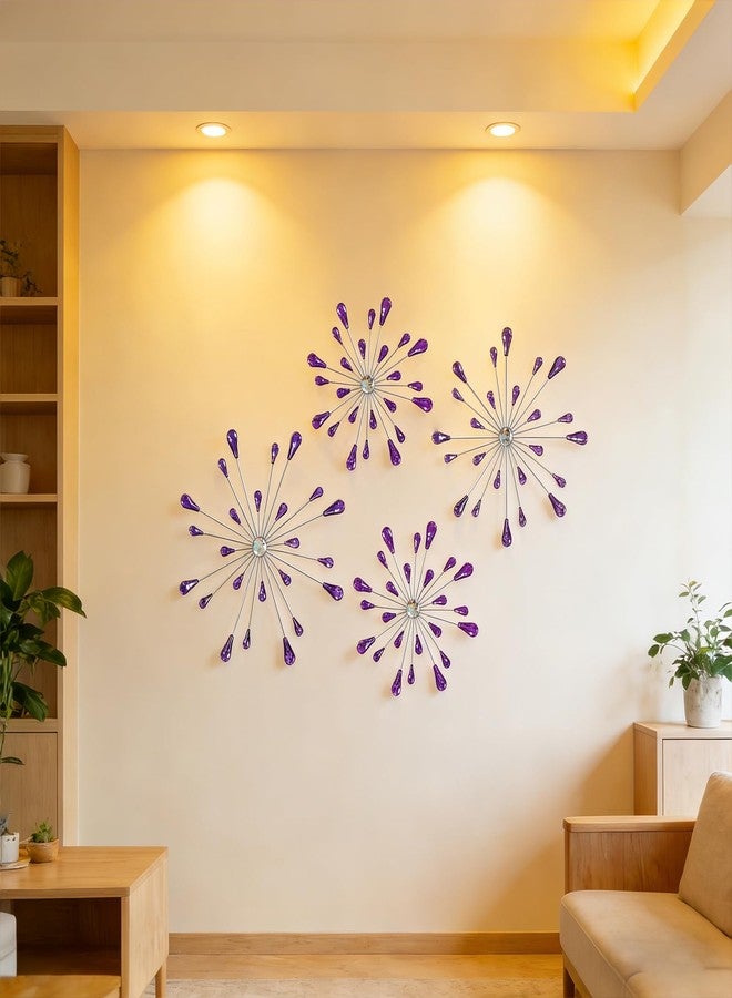 ZEXUIRU 4 Pcs Purple Starburst Wall Decor Metal Bling Wall Art Crystal Accents 3D Modern Decoration Glam Hanging Sculptures for Living Room Bedroom Office Teen Girl Room – Easy to Hang Home Decor Set - Image 4