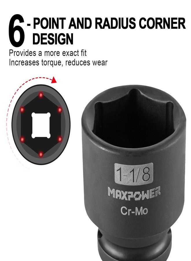 MAXPOWER 1/2 Inch Drive 1-1/8 Inch Standard Impact Socket, Made with Heat-Treated Chrome Molybdenum Steel, 6-Point Design, SAE - Image 3